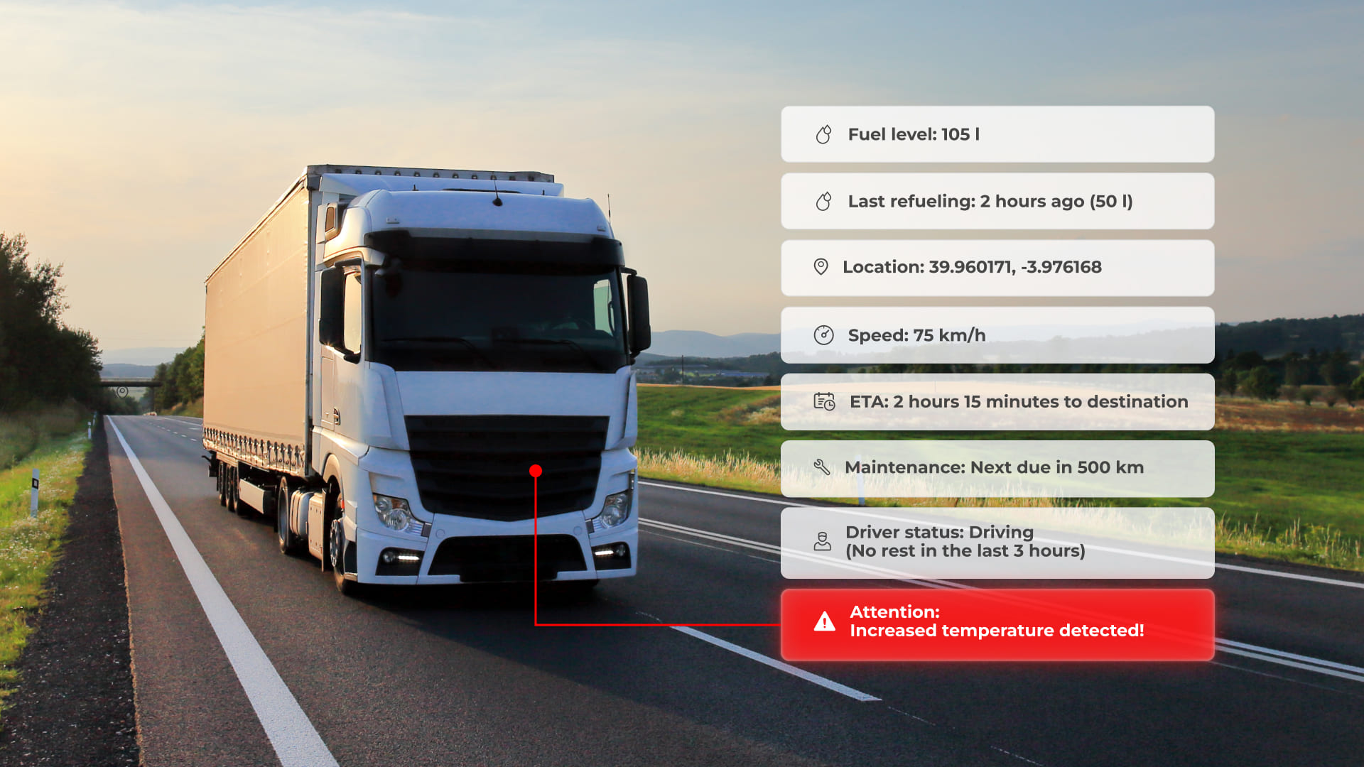 An 18-wheeler driving towards the camera on a rural road